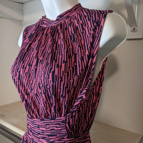 Leota Hot Pink & Navy Abstract Print Halter Long Dress - Picture 2 of 3